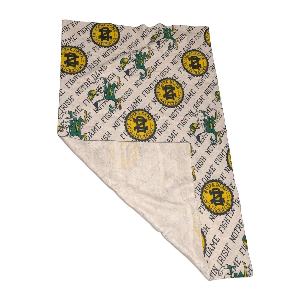 Vintage Notre Dame Fighting Irish Fleece Throw Blanket Leprechaun Mascot USA